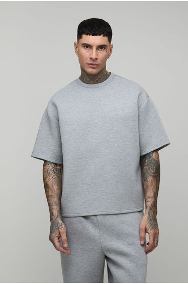 Tall Oversized Boxy Scuba Marl T-Shirt - grey marl