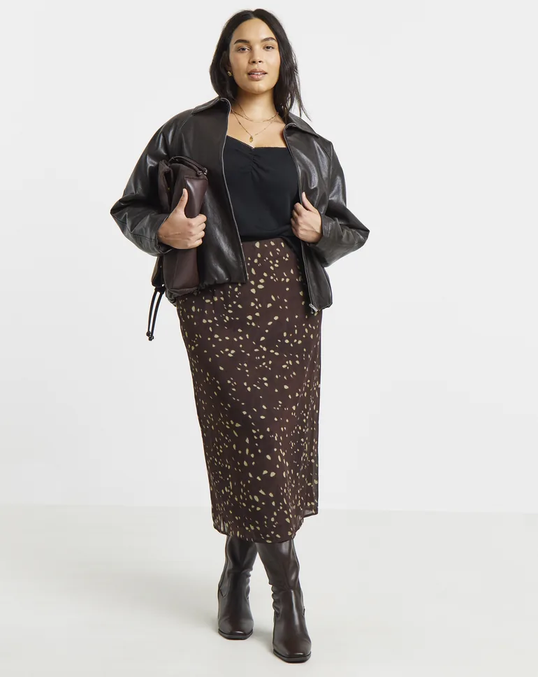 Simply Be Deer Print Chiffon Maxi Skirt