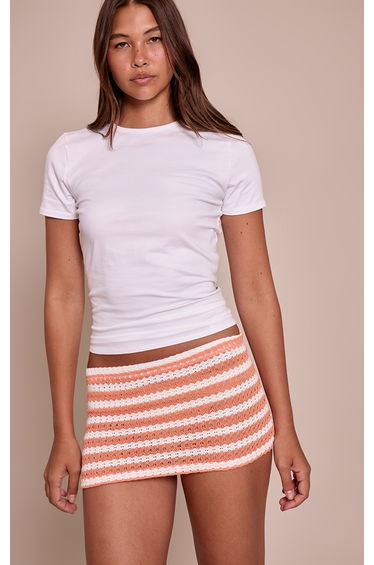 Peach Striped Textured Jersey Mini Skirt