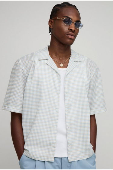 Oversized Micro Check Slub Revere Shirt