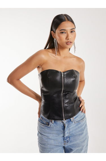 Snake PU Lace Up Corset Top