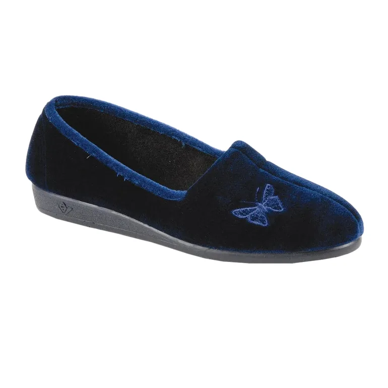Lunar Womens/Ladies Butterfly Slippers - Navy