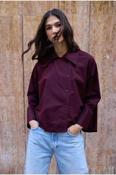 Plum Closure Detailed 100% Cotton Woven Shirt
