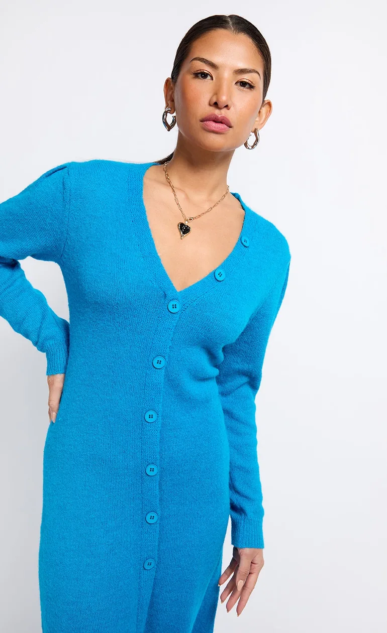Shop Azure Blue Knit Midaxi Dress by Vogue Williams Online in Bahrain