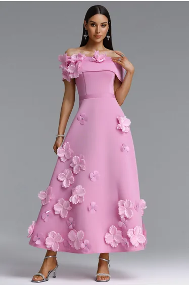 Gacia Elegant Off Shoulder Floral Maxi Dress