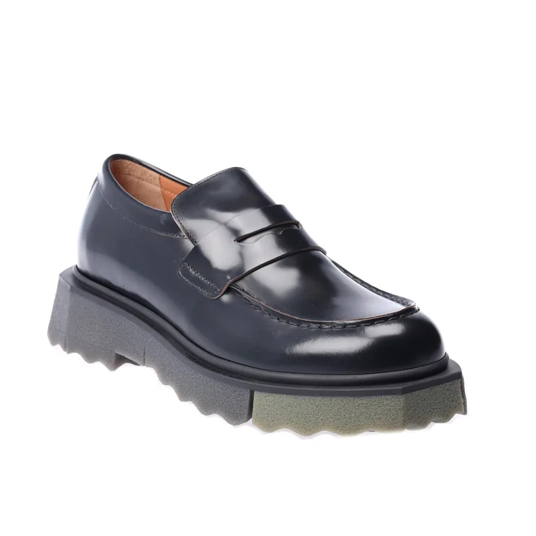 Men's Off White Leather Sponge Loafers in Black - 1