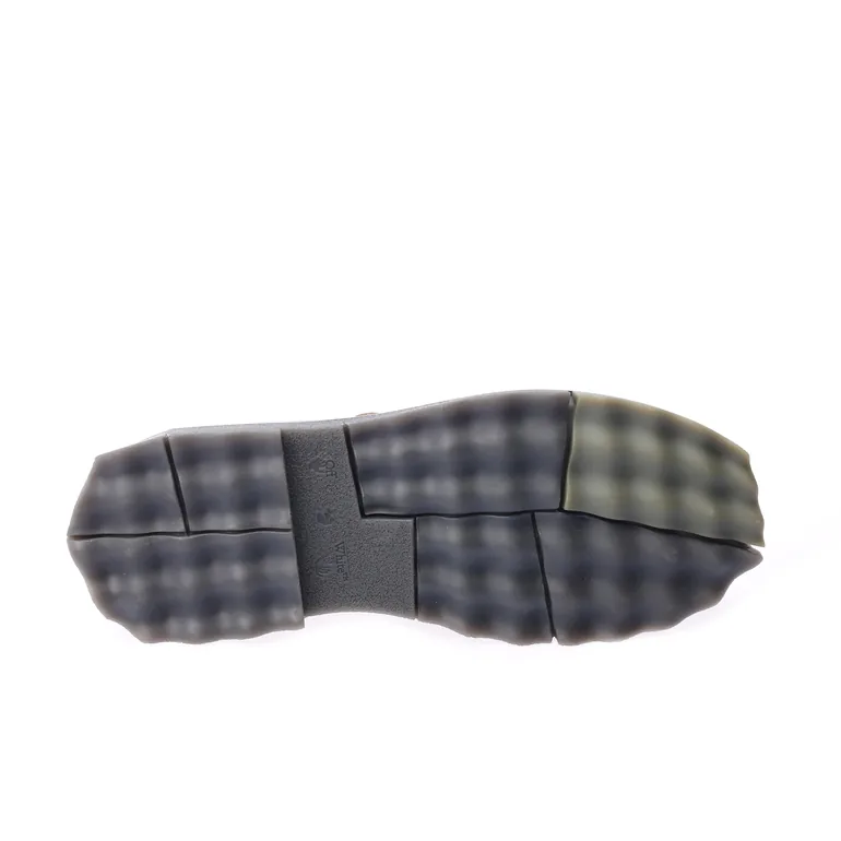 Men's Off White Leather Sponge Loafers in Black - 3