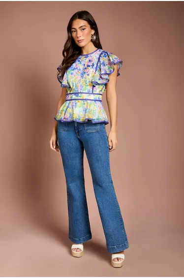 Printed Frill Sleeve Organza Blouse