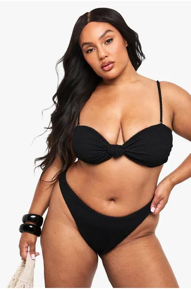 Plus Crinkle Knot Front Bikini Top - black
