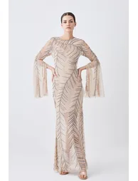 Petite Feather Crystal Embellished Maxi Dress