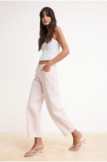 Multi-Colored Drapey Striped Printed 100% Cotton High Waist Barrel Jeans