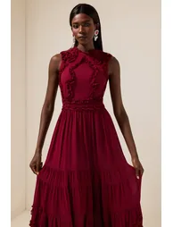 Chiffon Frill Sleeveless Midi Dress - 4