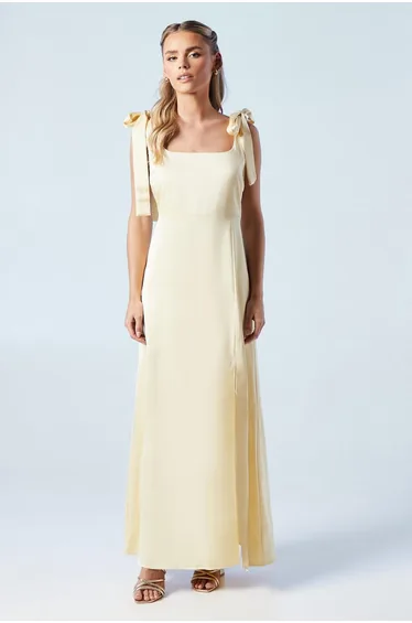 Petite Satin Tie Shoulder Bridesmaids Dress