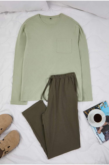 Mint Green Regular Fit 100% Cotton Knitted Pajama Set