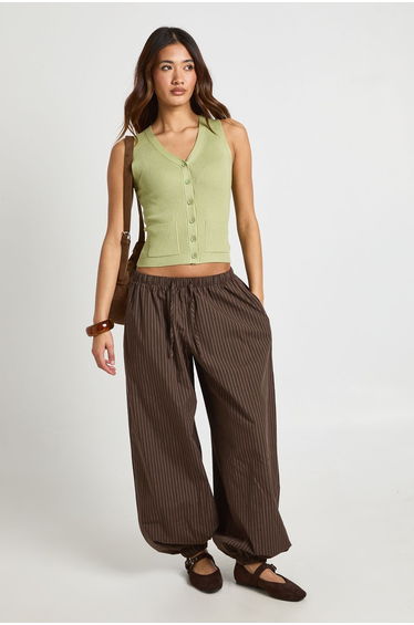 Rib Knitted Waistcoat - sage