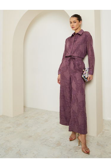 Women Purple Jacquard Wide Leg Trousers