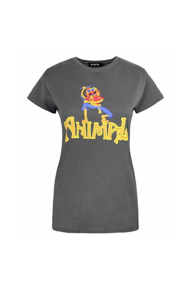 Worn Womens/Ladies Animal Drummer The Muppets T-Shirt - Charcoal
