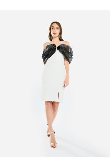 Women Organza Bow Accent Knee Length Dress