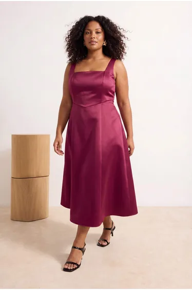 Fuchsia Satin Woven Plus Size Dress
