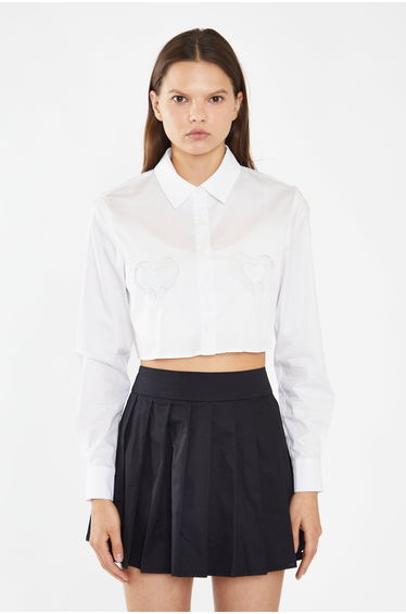 White Heart Cut-Out Crop-Shirt