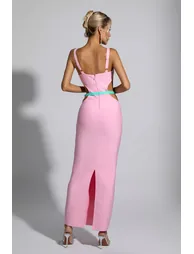 فستان ماكسي ميتاليك بنمط شرائح - زهري - 4