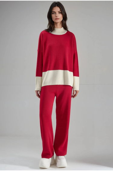 MY FASHION Ribbed Knit Co-Ord Set with Half Turtleneck