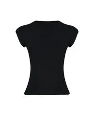 Black Moon Sleeve Fitted Stretchy Knitted Blouse - 7