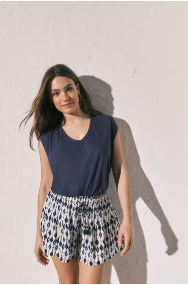 Blue printed flared short