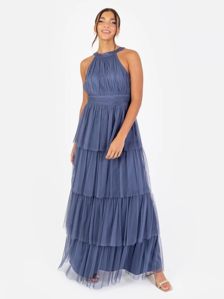 Anaya With Love Recycled Indigo Blue Halter Neck Tiered Maxi Dress Anaya  With Love Navy : Premium Dresses : VogaCloset Oman