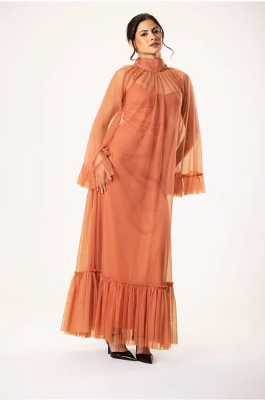 Malta Tulle Midaxi Dress in Terracotta