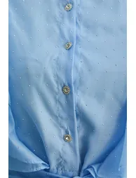 فستان سانفير قميص شيفون أزرق ماكسي على شكل حرف A بأكمام طويلة - 5