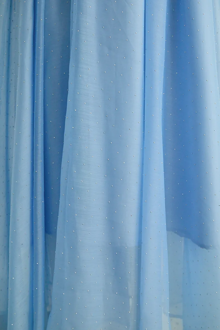 فستان سانفير قميص شيفون أزرق ماكسي على شكل حرف A بأكمام طويلة - 7