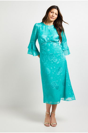 Burn Out Ruffle Sleeve Midi Dress