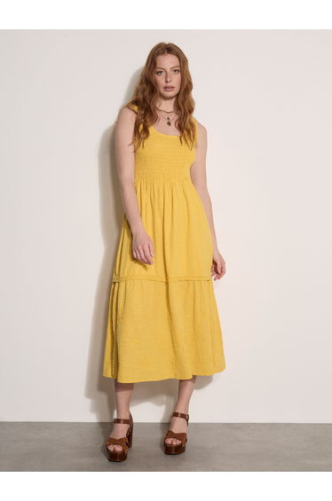 Floral Embroidered Cotton Midi Dress