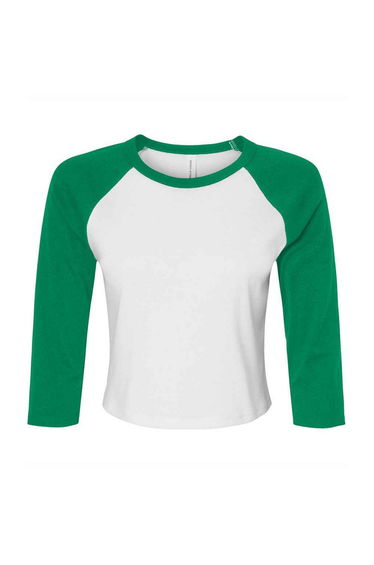 Bella + Canvas Womens/Ladies Raglan 3/4 Sleeve Crop T-Shirt - White/Kelly Green