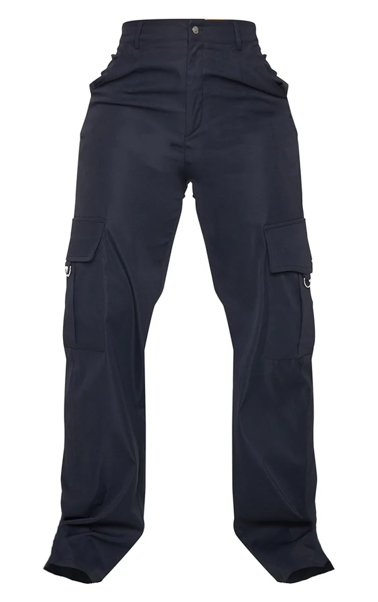 بنطلون بأرجل عريضة بجيوب كارغو - أسود - 3