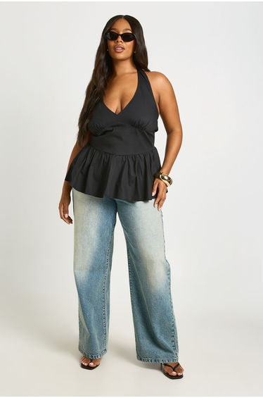 Plus Halter Peplum Top - black