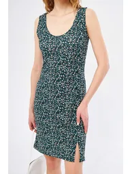 Women's Black Ikosidio Dress Body-Fitting Sleeveless Front Slit Mini-Length - 2