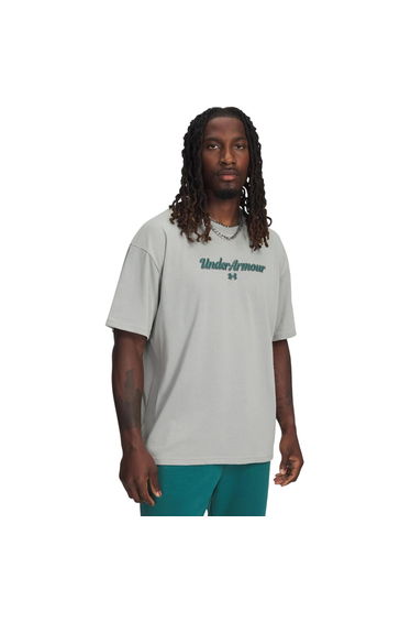 Under Armour Mens Wordmark Heavyweight T-Shirt - Titanium/Green