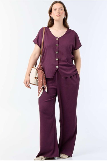 Wide-Leg Crepe Knit Pants PURPLE