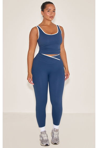 SHAPE NAVY ACTIVE CONTRAST BINDING WRAP WAISTBAND LEGGINGS