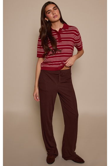Chocolate Boyfriend Style Wide Leg Trouser