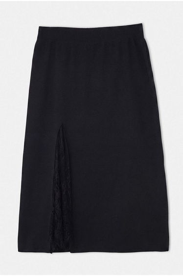 Black Lace Slit Detailed Maxi Knit Skirt