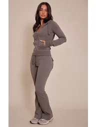 Petite Charcoal Zip Up Fitted Track Top - 2