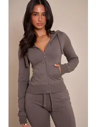 Petite Charcoal Zip Up Fitted Track Top - 5