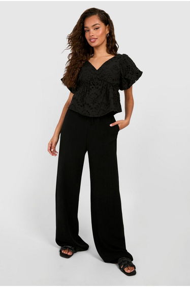 Embroidery Frill Shoulder Top - black