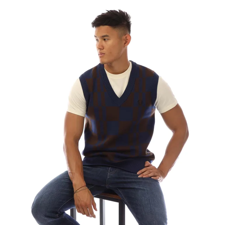 Men's Fred Perry Chequerboard Tank Top in Blue - 3
