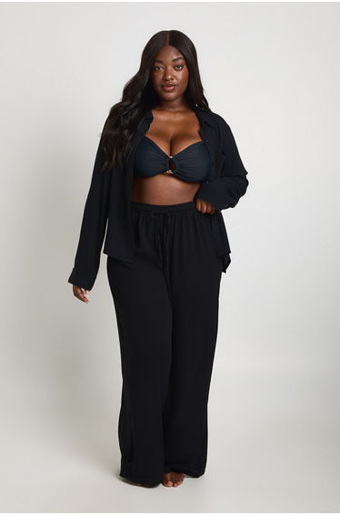 Plus Essentials Oversized Linen Look Shirt - black