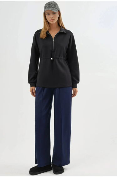 BUSEM Zipper Collar Sweatshirt with Adjustable Waist