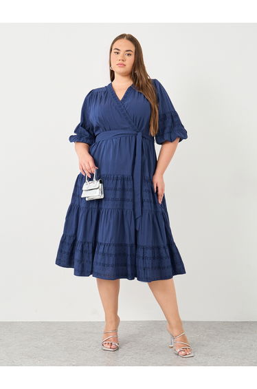 Plus Size Schiffli Wrap Midi Dress